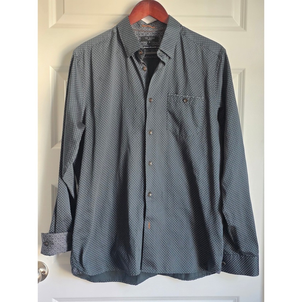 Ted Baker London Mens  Green Polka Dot Button Down Shirt Size 5 XL Long Sleeve